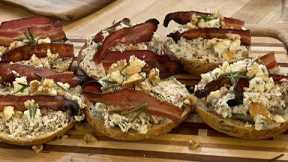 How To Make Blue Cream Cheese Bagels with Walnuts, Bacon + Rosemary | Rachael Ray's Bagel Lab