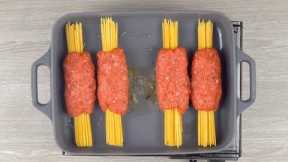 Wrap The Spaghetti In Ground Beef & Throw It In The Oven For 30 Minutes