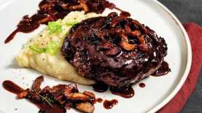 How to Make Chipotle Salisbury Steak with Mashed Potatoes & Mushroom-Bacon Gravy | Bobby Flay